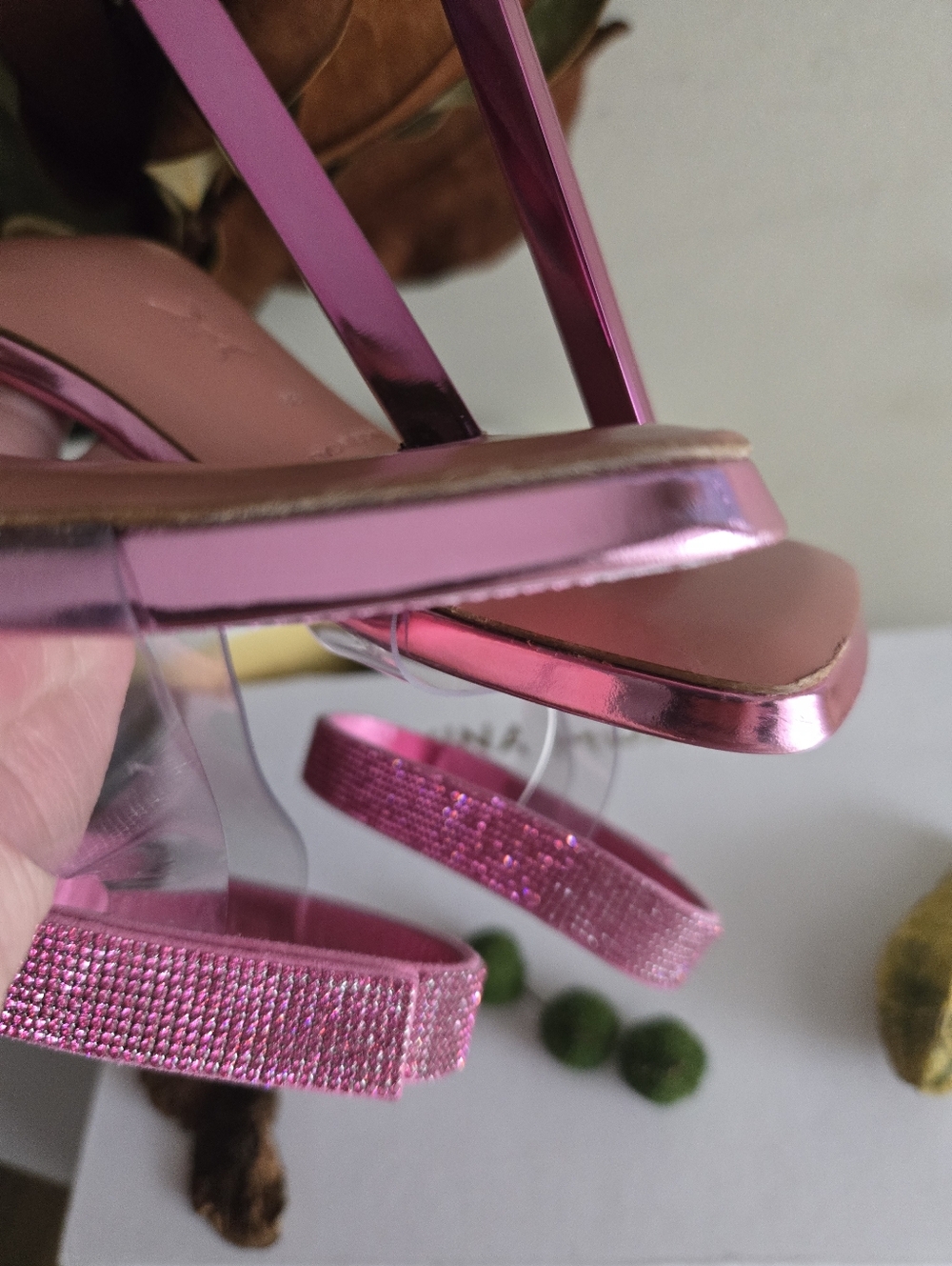GUC Amina Muaddi Pink Mirror Rih Heel Sandals Women Womens Size 38 IT 7.5-8 US - Picture 15 of 16